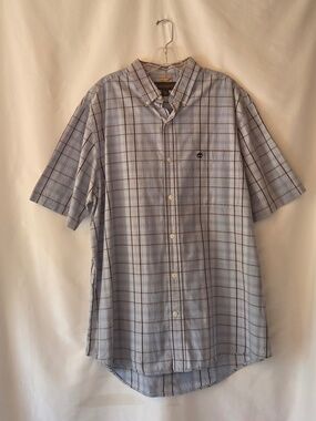 Timberland Short Sleeve button Down Shirt blue/Brown Plaid Size XXL